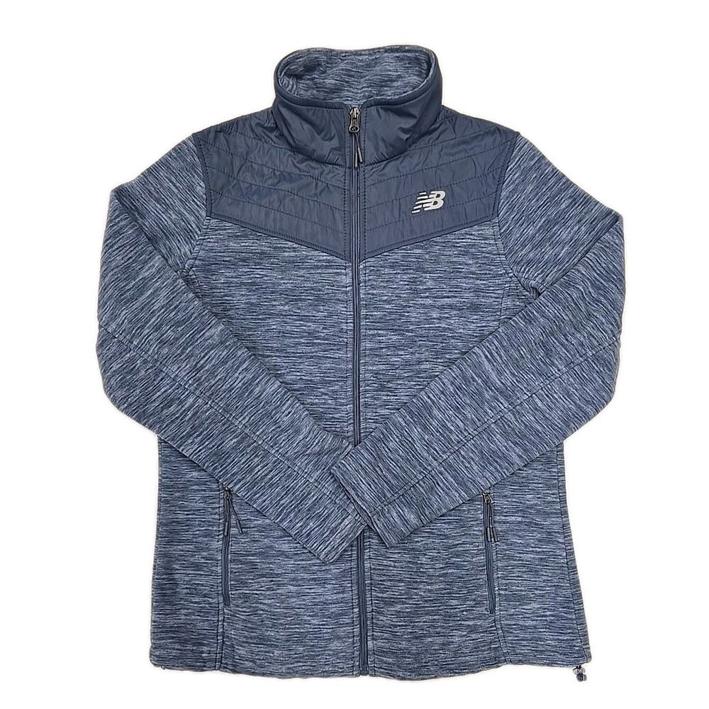New Balance Womens Fleece Quilted Jacket Sz M Blue/Gray Full Zip Activewear